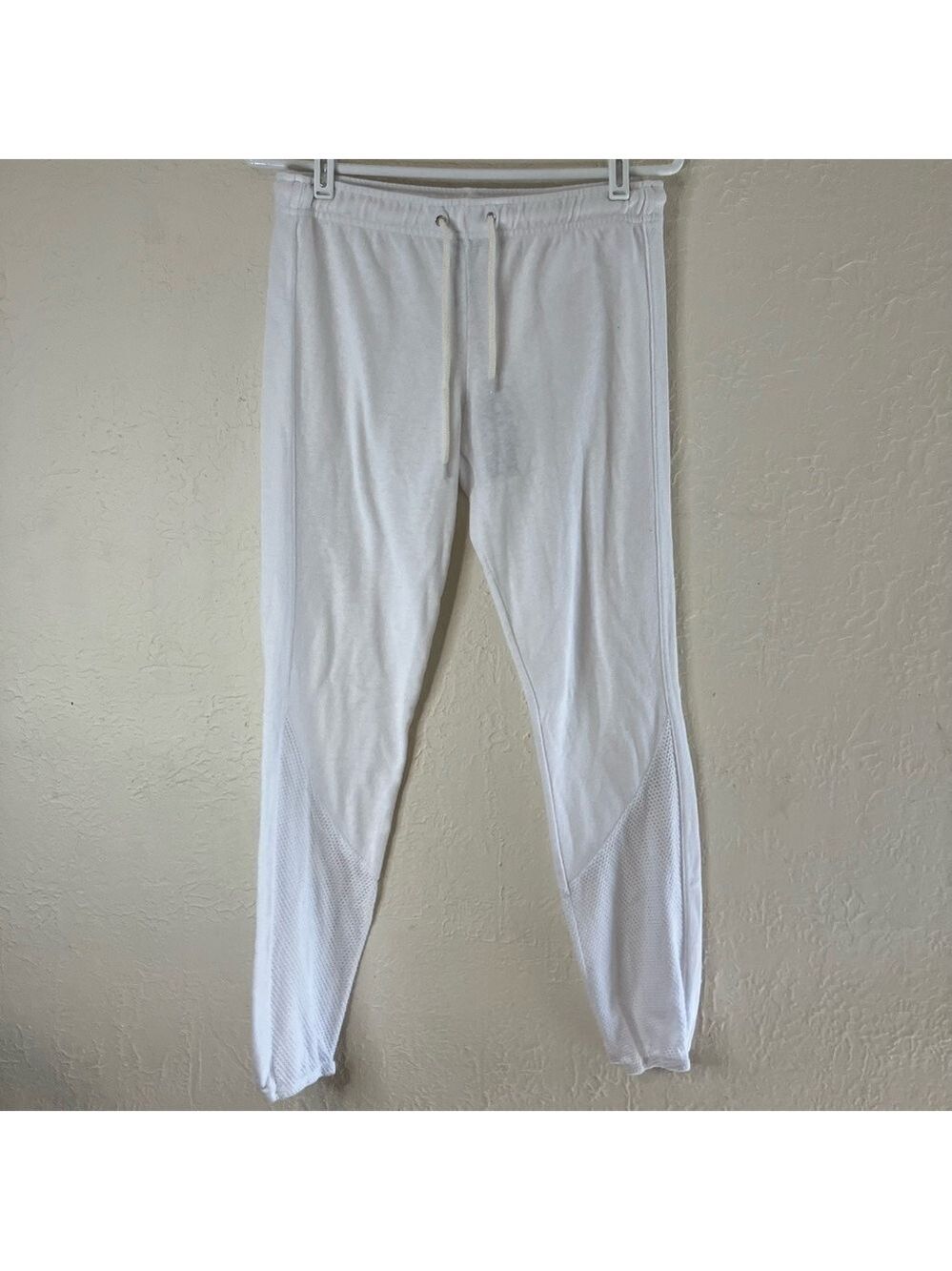 MONROW Super Soft Sweatpants Mesh Hem Panel in White